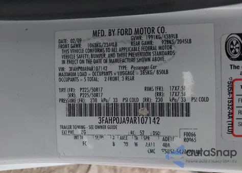 2010 Ford Fusion Sel z USA, uszkodzony, nr VIN 3FAHP0JA9AR107142